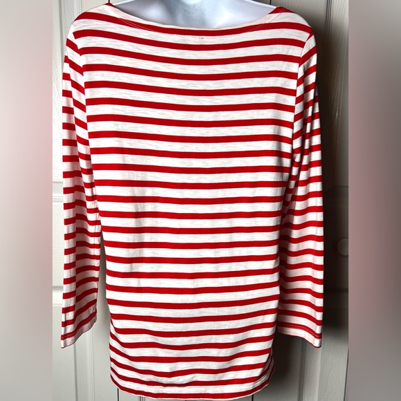 J CREW Boatneck Tee Long Sleeves Red White Stripe Cotton Small - Picture 3 of 10